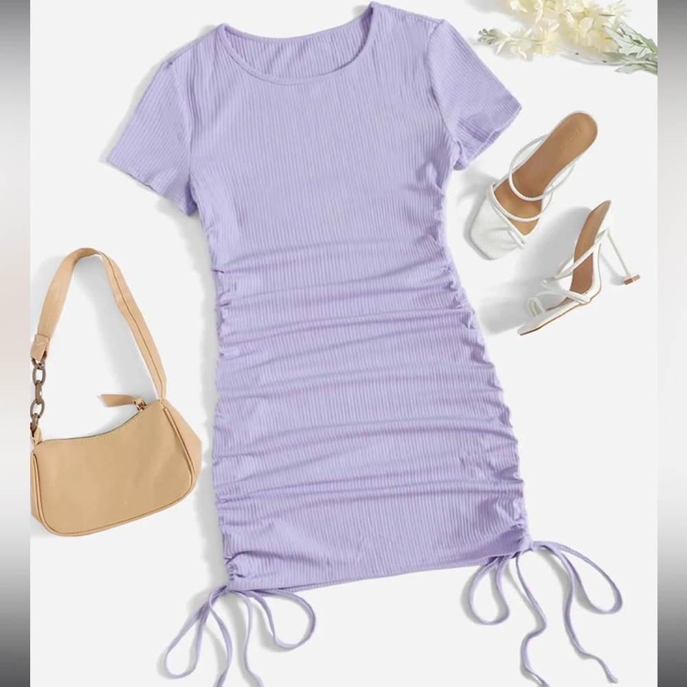 Purple Short Dress with drawstrings